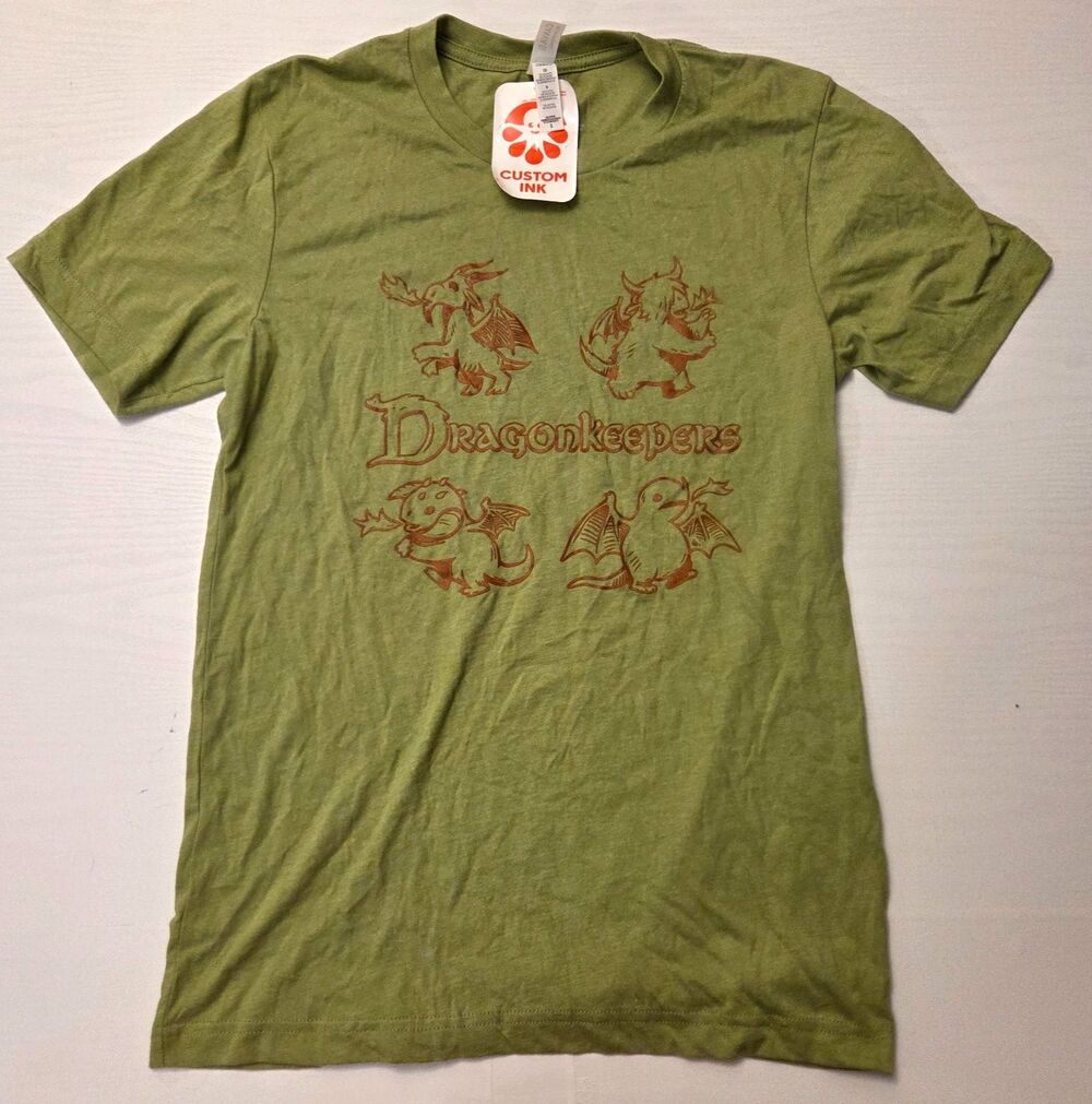 Bella+Canvas Dragon keepers Custom Ink Graphic T-Shirt NWT Green Small Fantasy